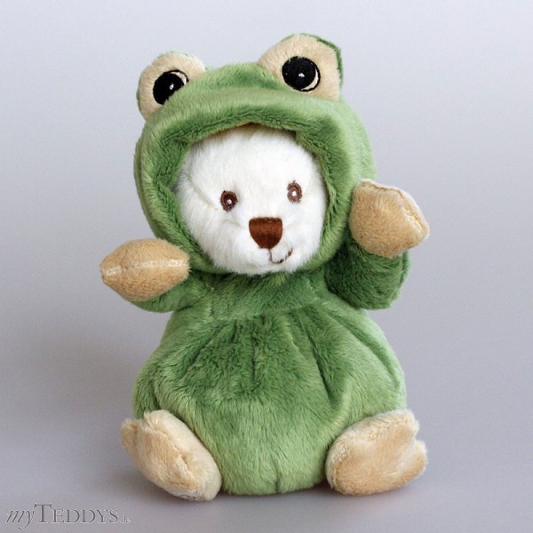 BRUBIES Teddy Frosch – 25 Cm Plüschtier Im Froschkostüm Mit Abnehmbarer Kapuze, Kuschelweich, Geschenk Für Kinder